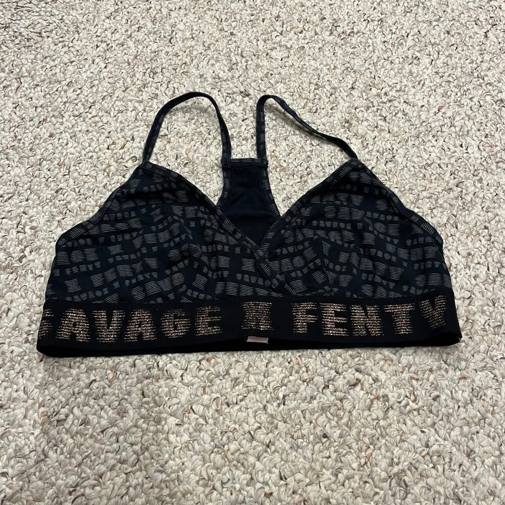 Savage X Fenty Bralette Sz XL Black PRinted Light Support Metallic